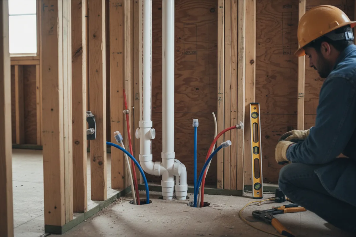 Drain and supply rough-in during Sump Pump Repair in Burnt Ranch